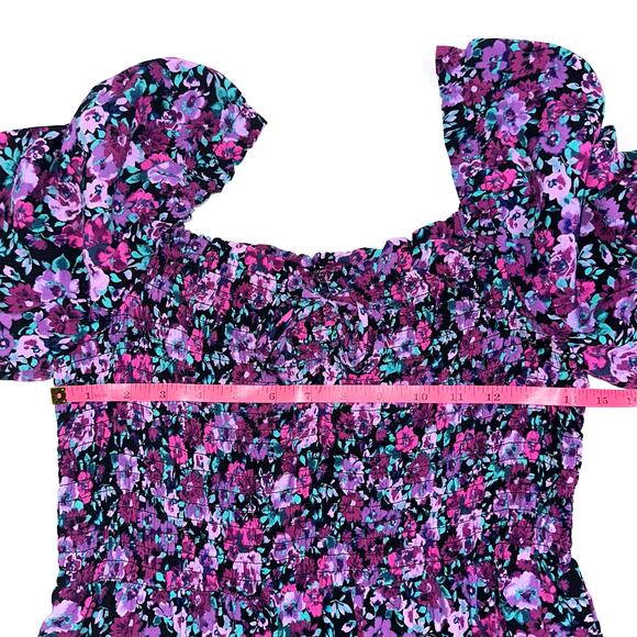Wild Fable Purple Floral Smocked Long Sleeve Mini Dress Size Large - Picture 11 of 13